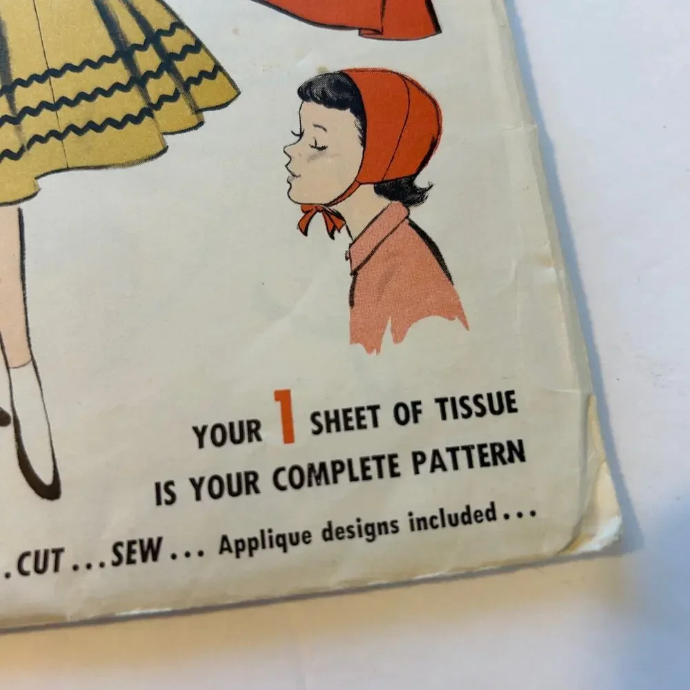 Advance Vintage 1950's‎ Pattern #8076  Girls Circle Poodle Skirt and Cap Size 6